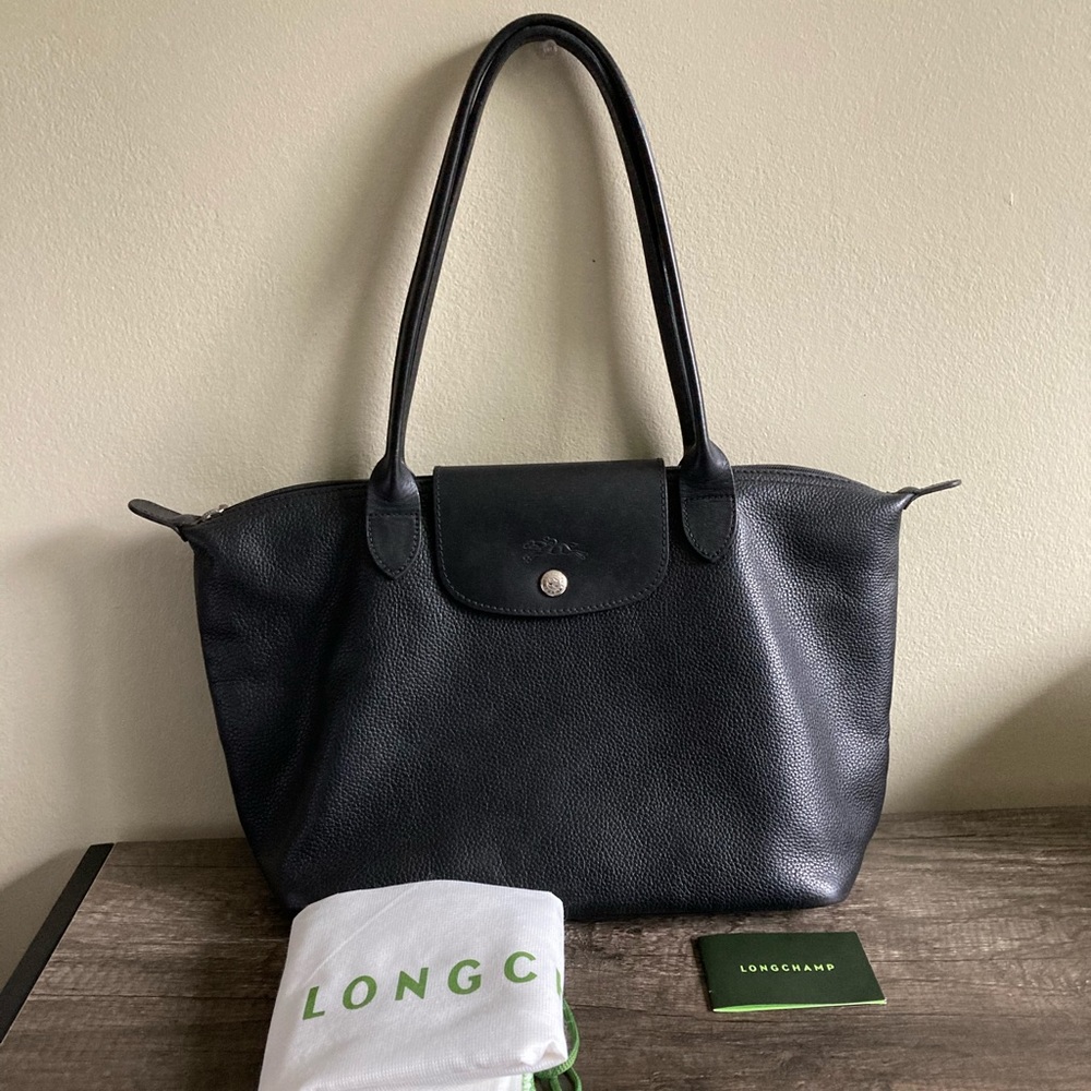 Longchamp Veau Foulonne Le Pliage Tote Bag Black